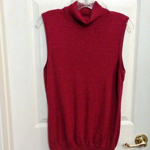 Lane Bryant Red Shimmery Metallic Sleeveless Soft Turtleneck Sweater 14/16